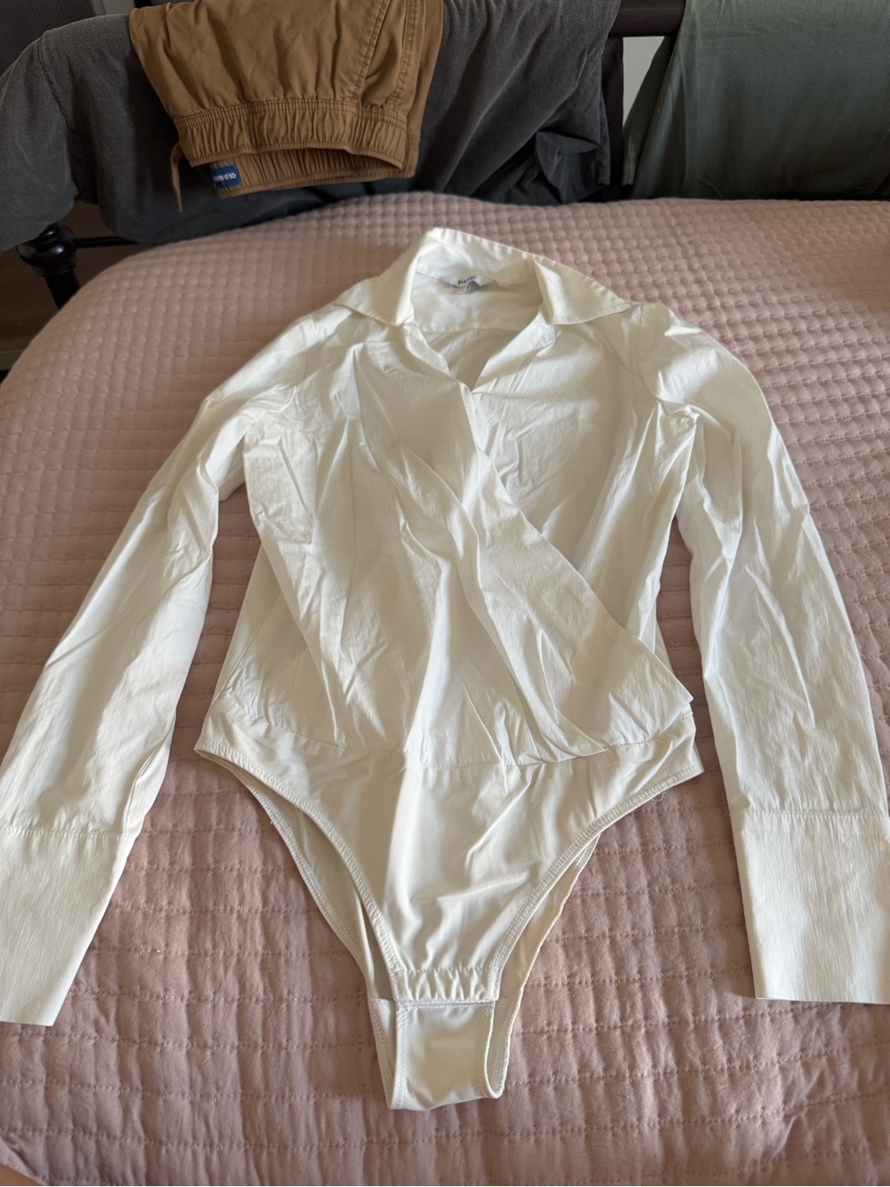 White Wrap-Front Long-Sleeve Bodysuit